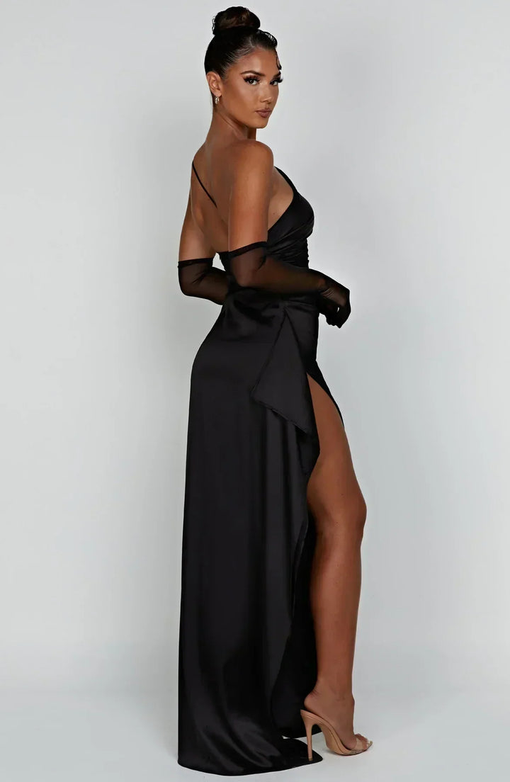 Venetia one shoulder satin slit maxi dress – image 19