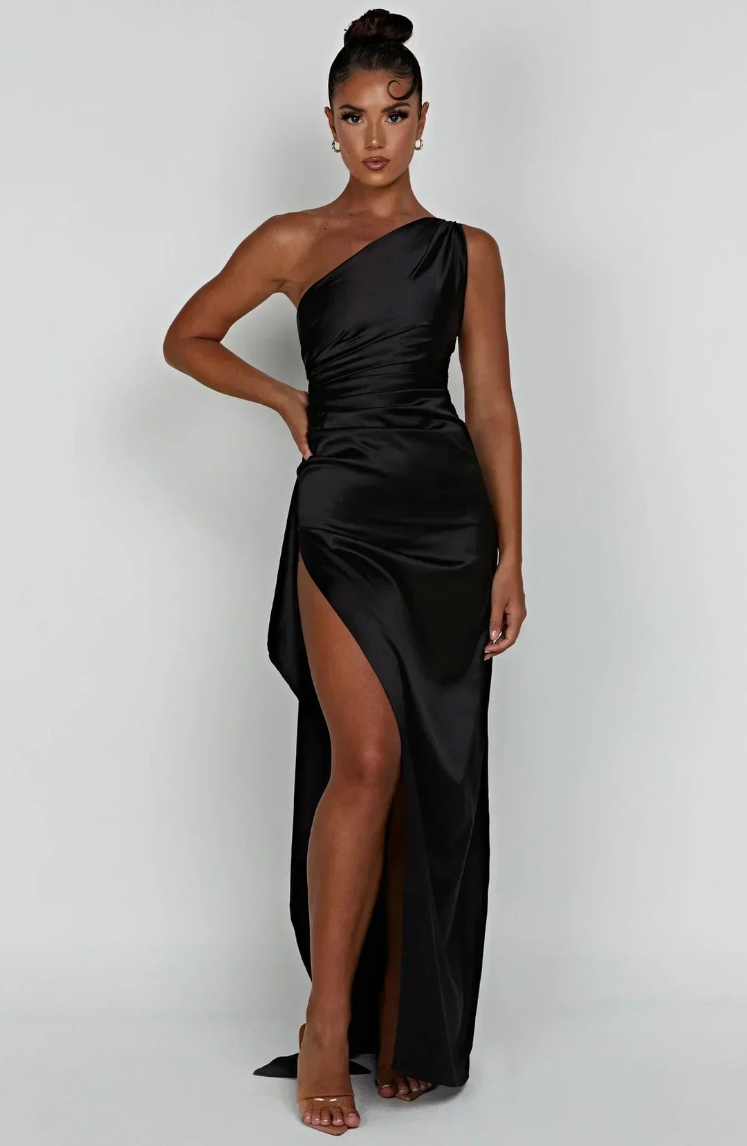 Venetia one shoulder satin slit maxi dress – image 21