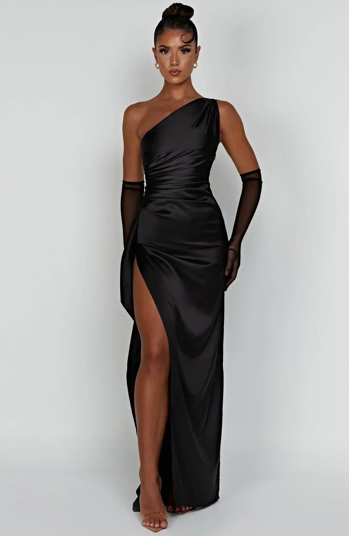 Venetia one shoulder satin slit maxi dress – image 33