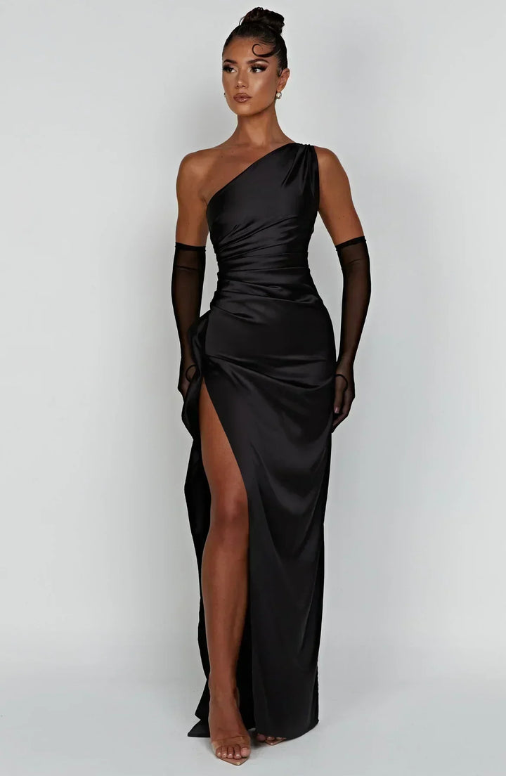 Venetia one shoulder satin slit maxi dress – image 16