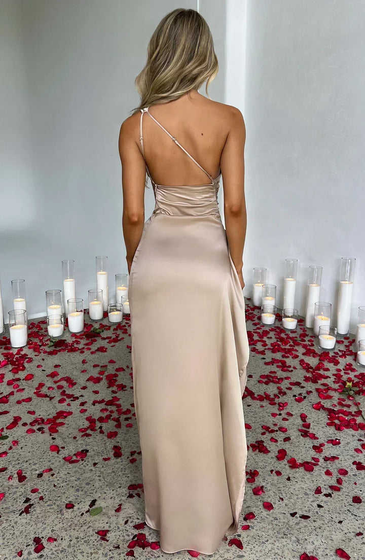 Venetia one shoulder satin slit maxi dress – image 3