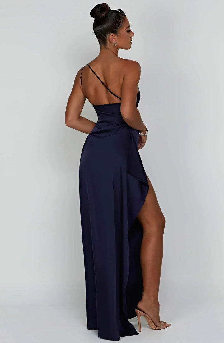Venetia one shoulder satin slit maxi dress – image 11