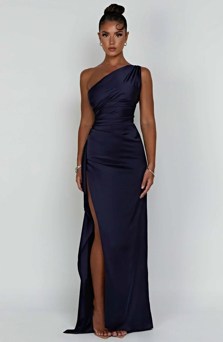 Venetia one shoulder satin slit maxi dress – image 9