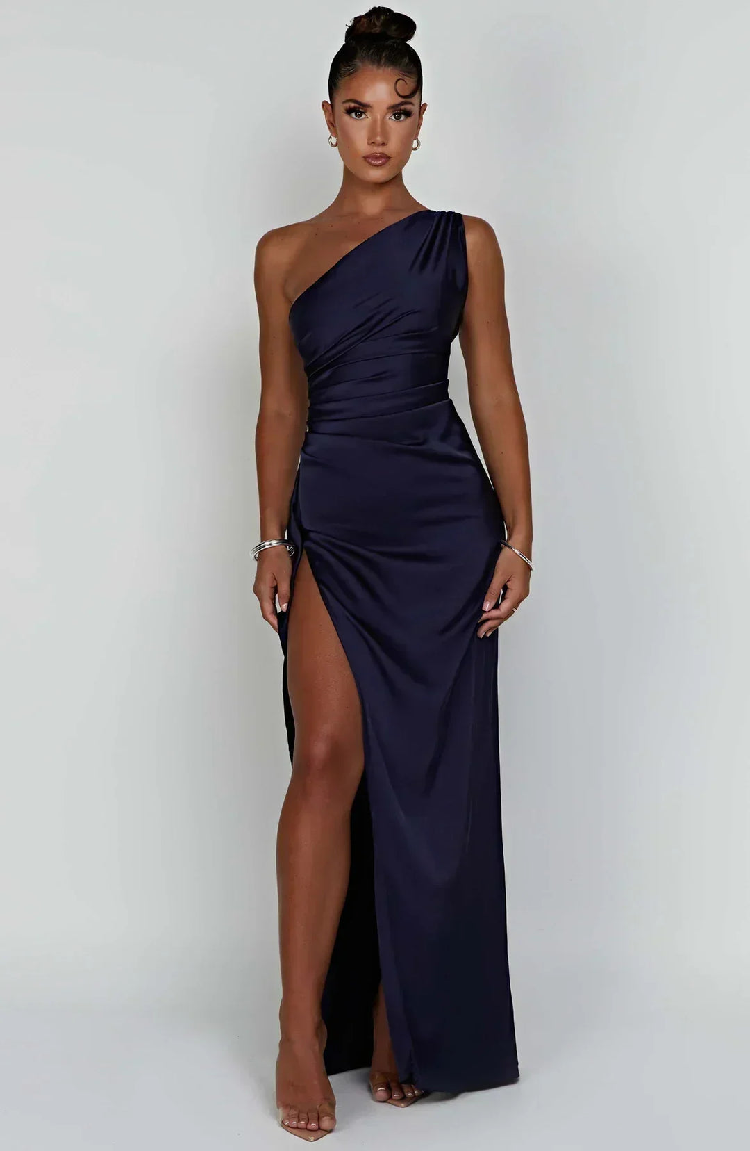 Venetia one shoulder satin slit maxi dress – image 10