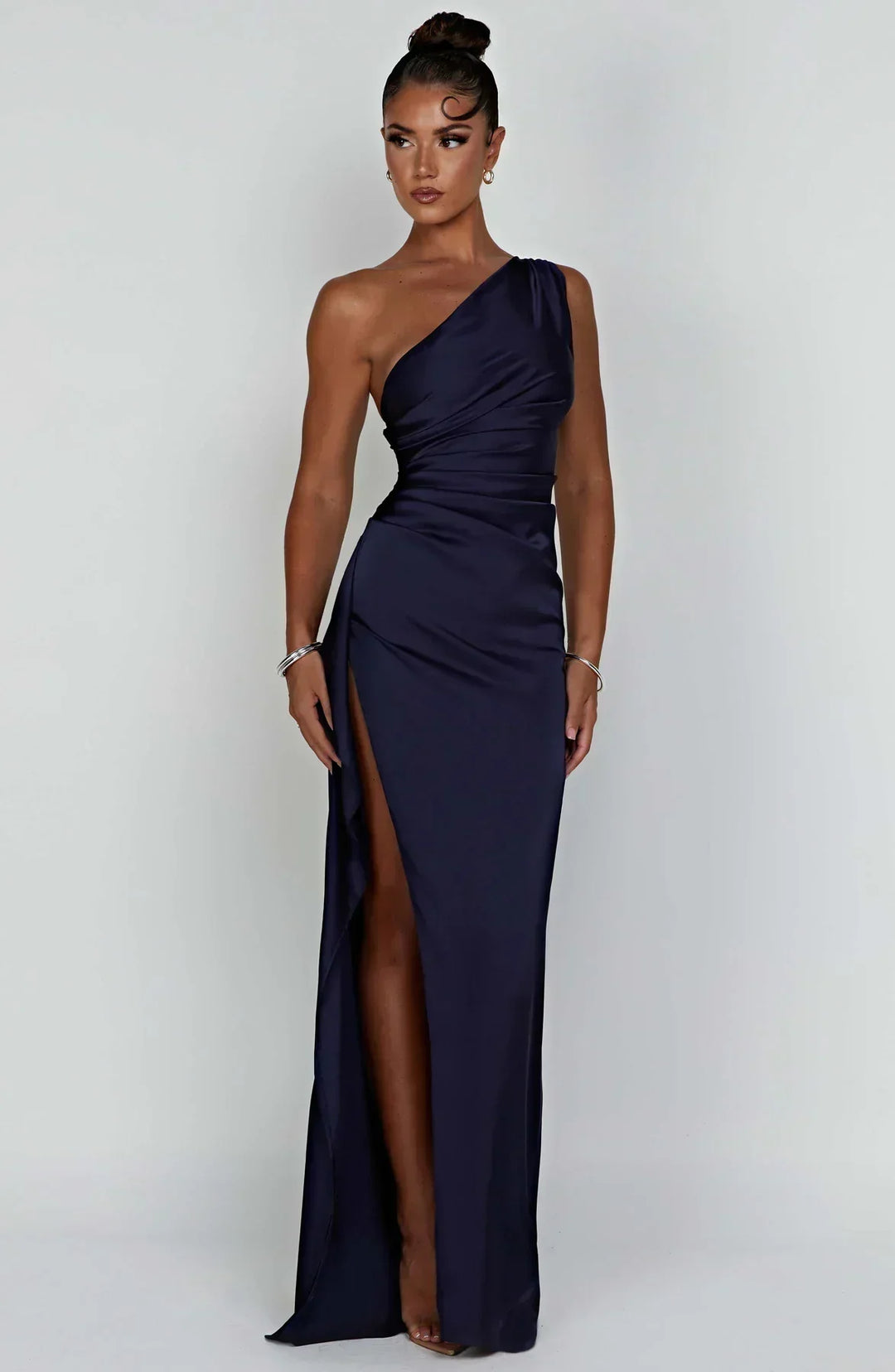 Venetia one shoulder satin slit maxi dress – image 32