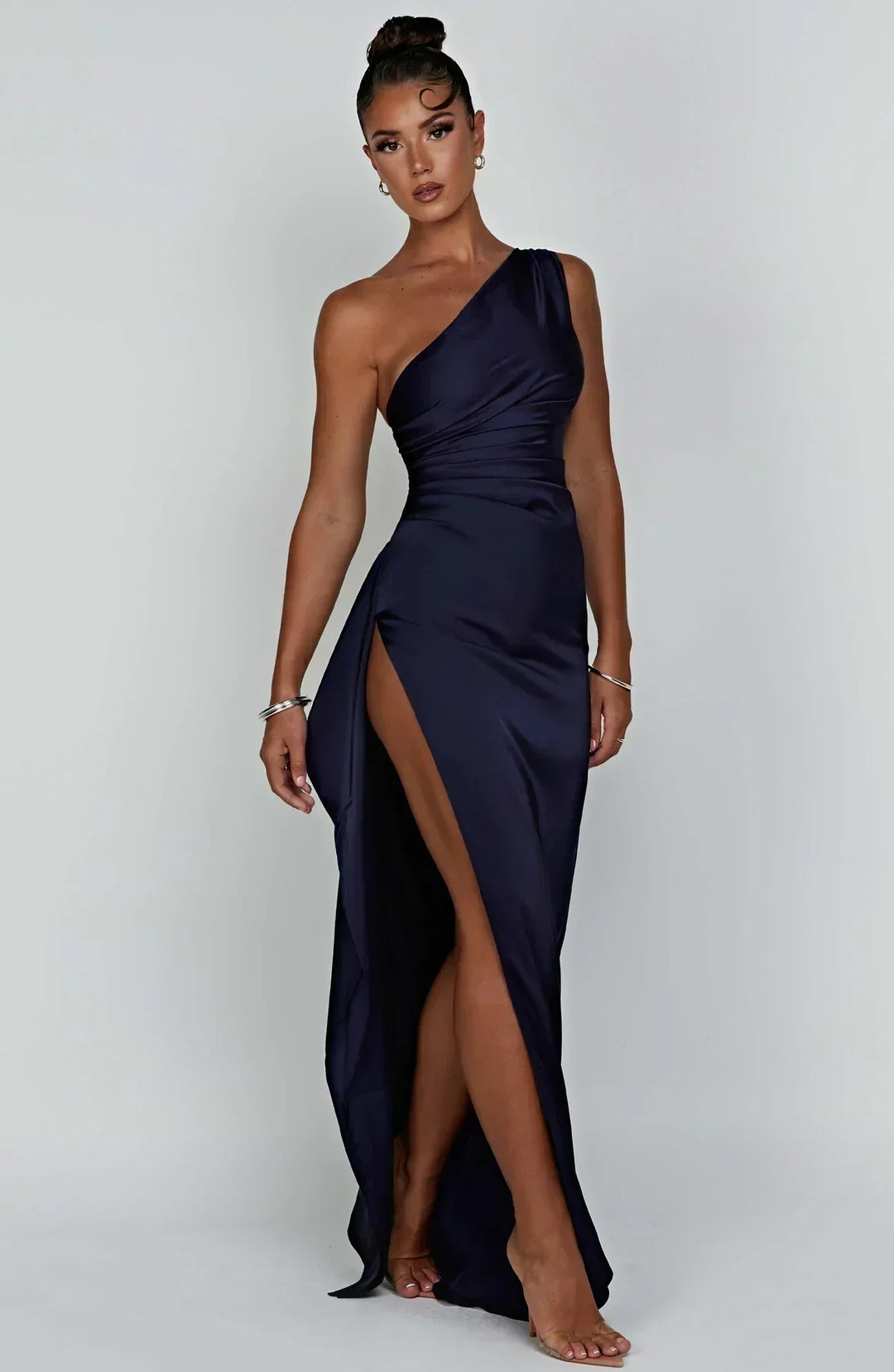 Venetia one shoulder satin slit maxi dress – image 14