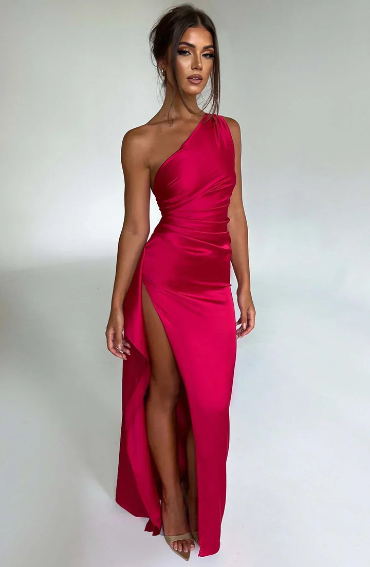 Venetia one shoulder satin slit maxi dress – image 30