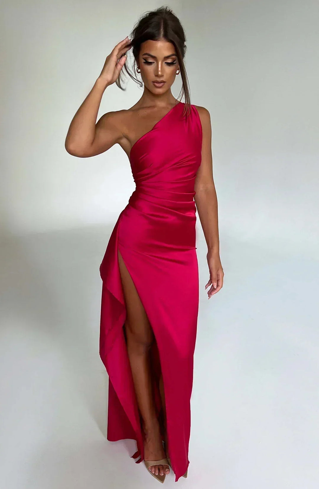 Venetia one shoulder satin slit maxi dress – image 2