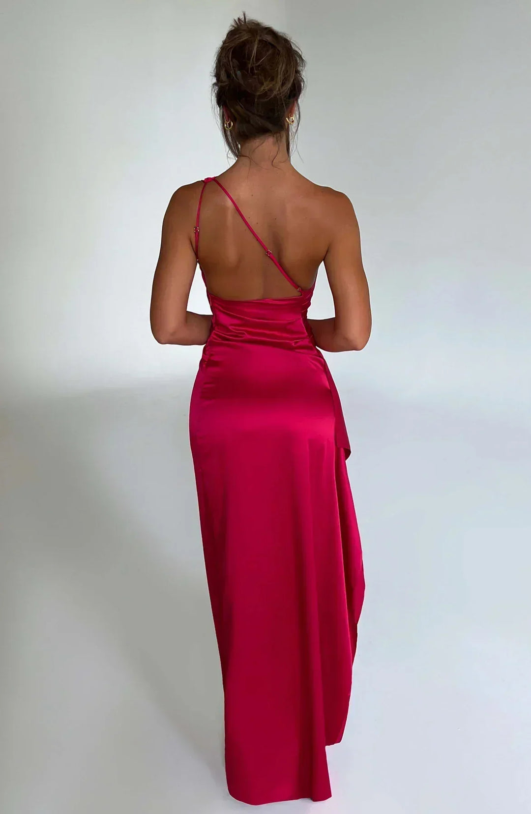 Venetia one shoulder satin slit maxi dress