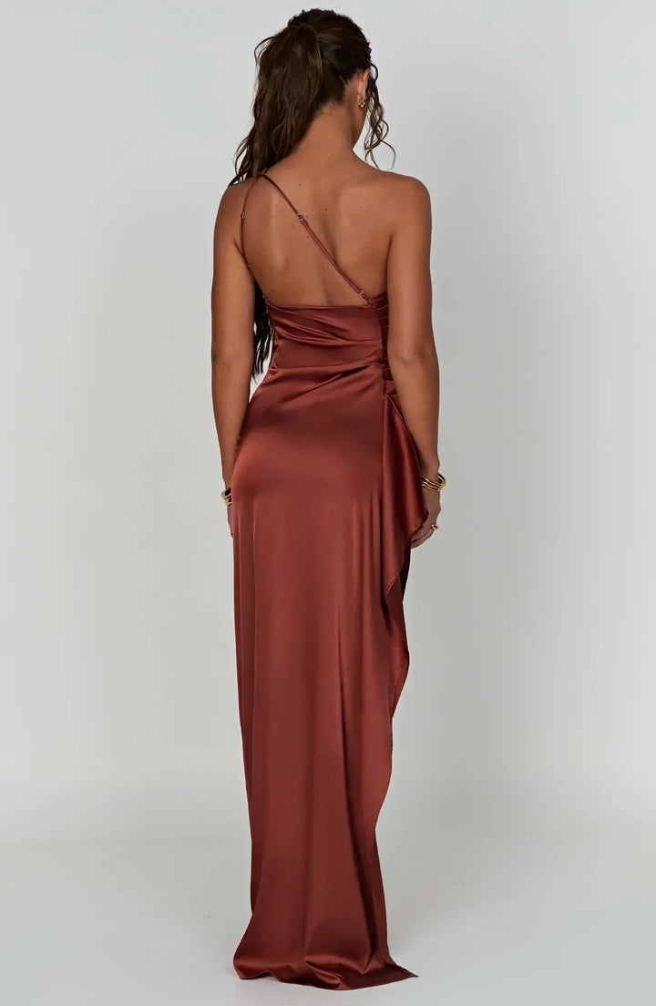 Venetia one shoulder satin slit maxi dress – image 29