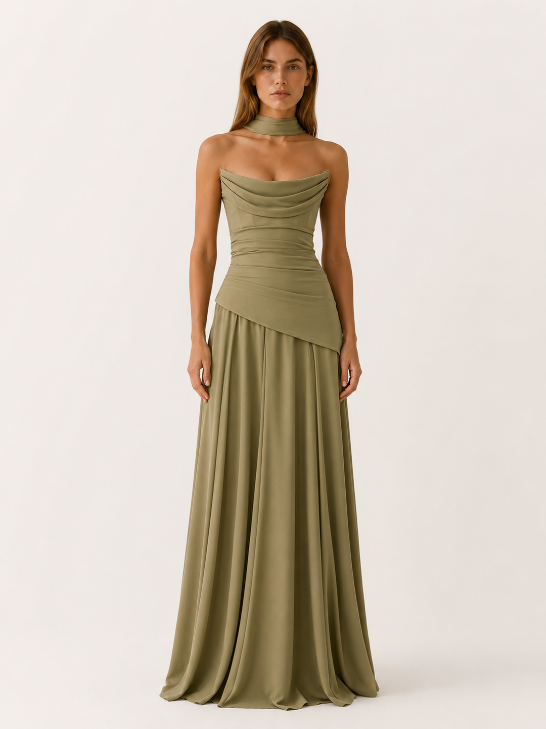 Briar strapless satin maxi dress with draped neckline