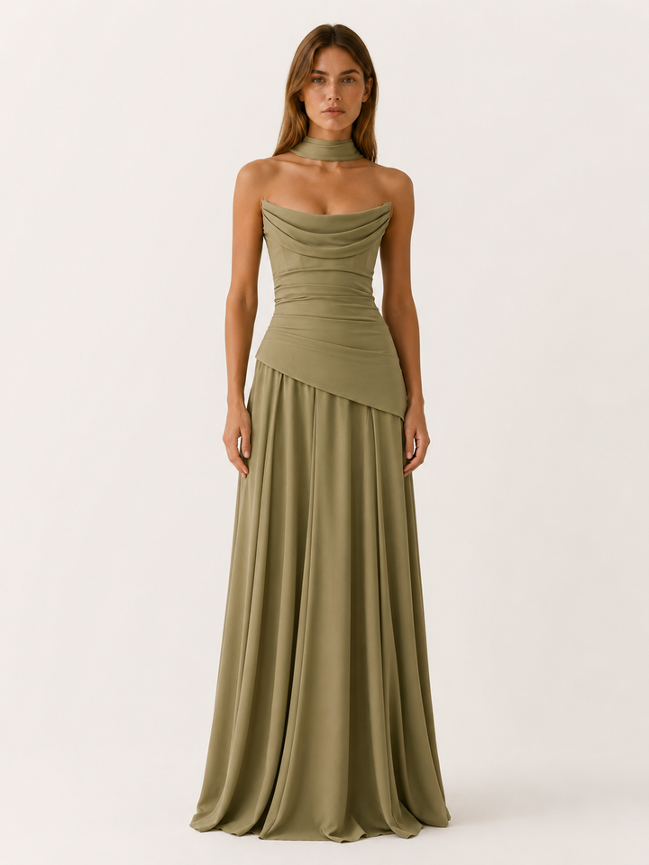 Briar strapless satin maxi dress with draped neckline