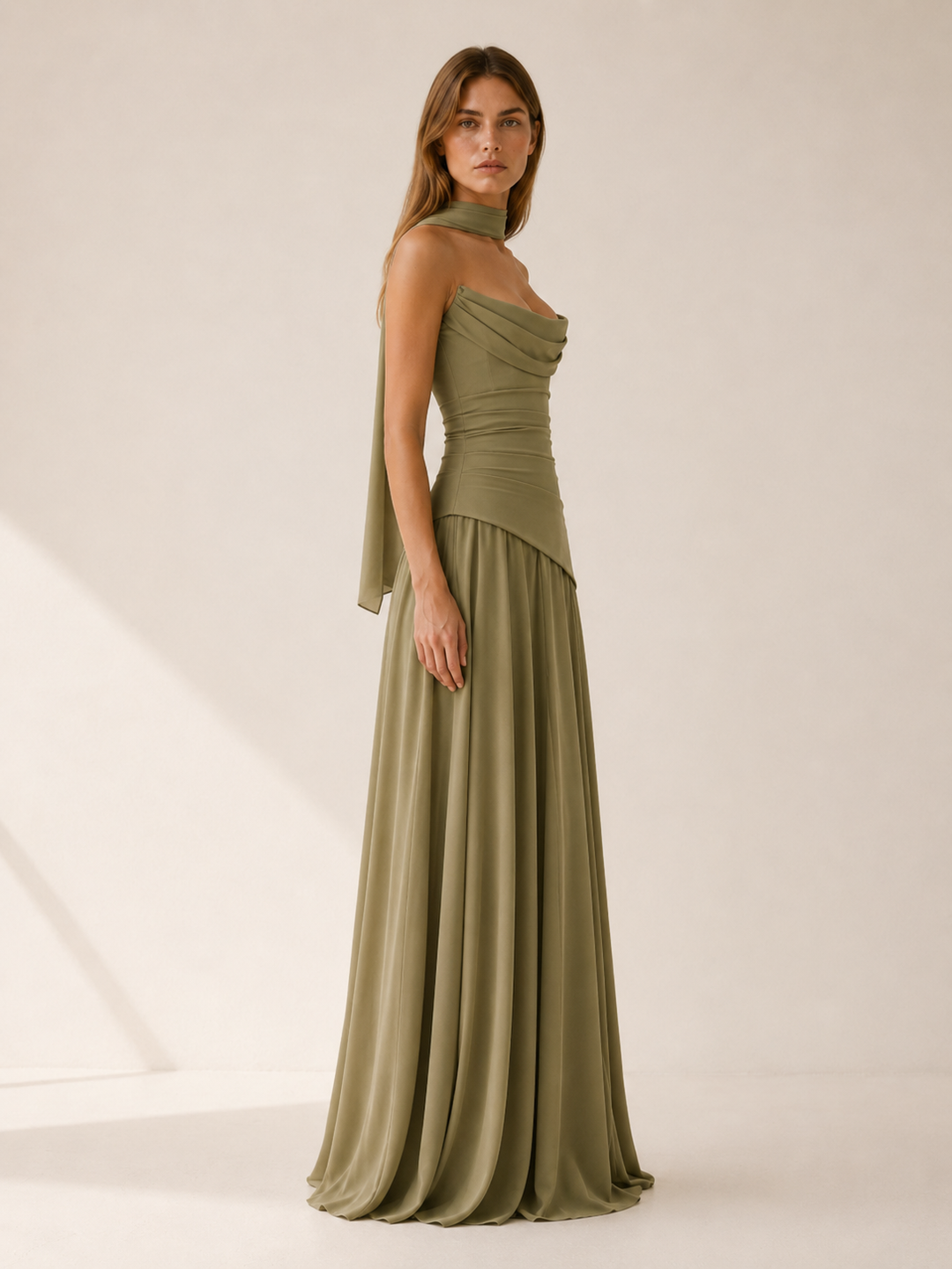 Briar strapless satin maxi dress with draped neckline – image 2