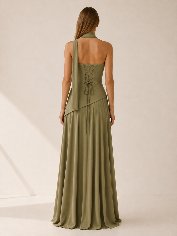 Briar strapless satin maxi dress with draped neckline – image 3
