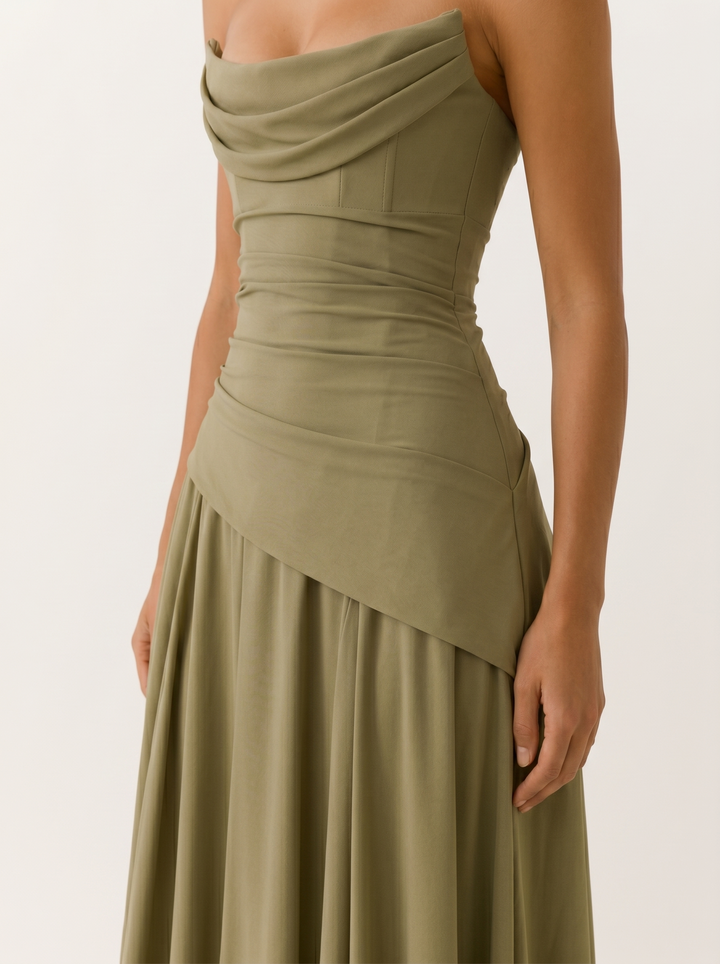 Briar strapless satin maxi dress with draped neckline – image 4