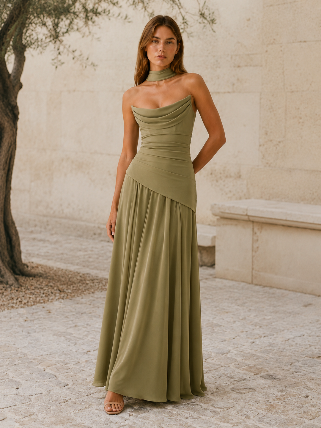 Briar strapless satin maxi dress with draped neckline – image 5