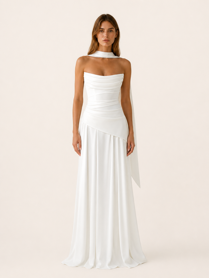 Briar strapless satin maxi dress with draped neckline – image 6