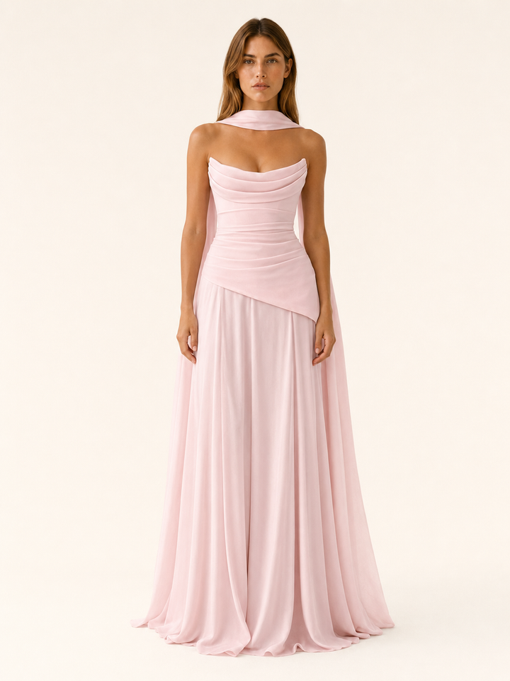 Briar strapless satin maxi dress with draped neckline – image 7