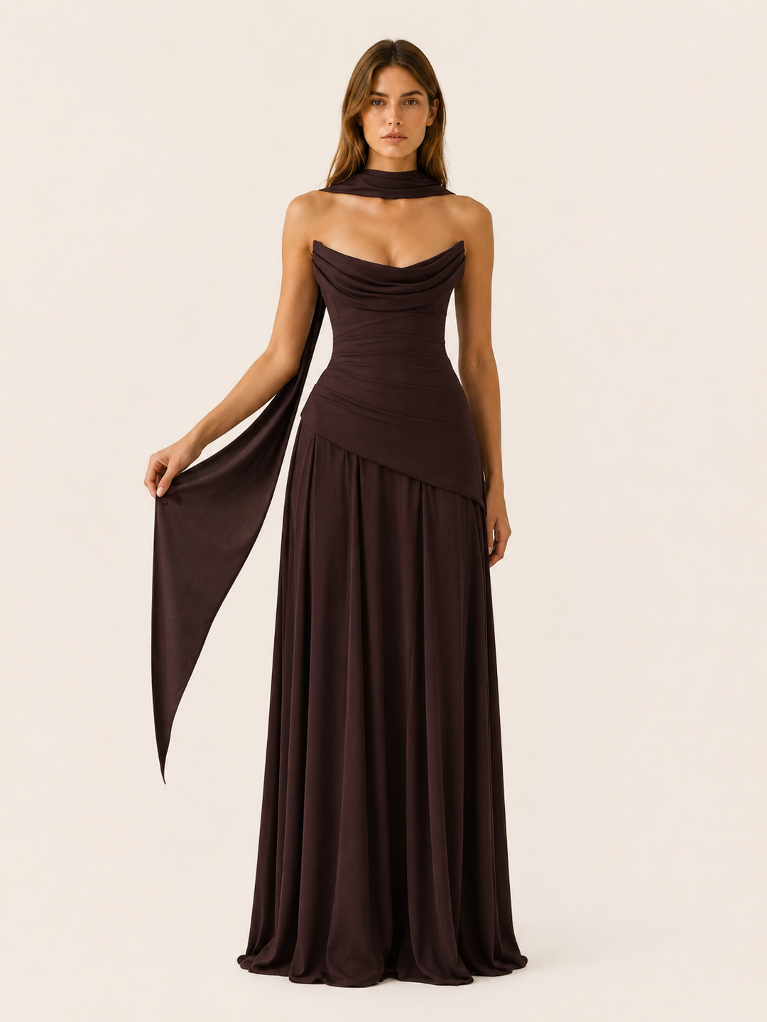 Briar strapless satin maxi dress with draped neckline – image 8