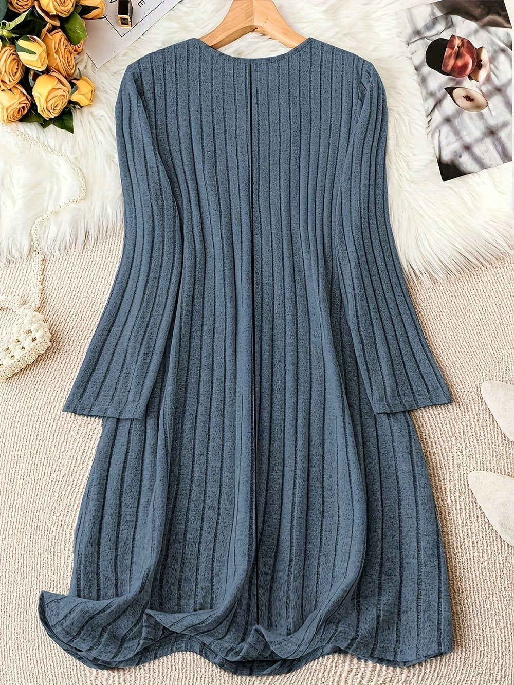 Celia ribbed knit button front sweater dress – image 2