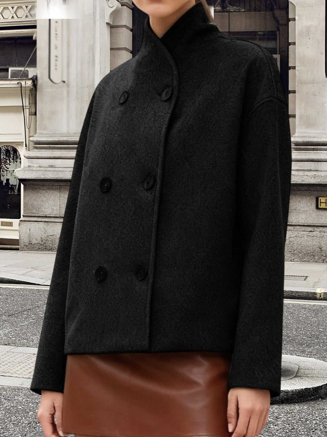 Molly cropped stand collar pea coat