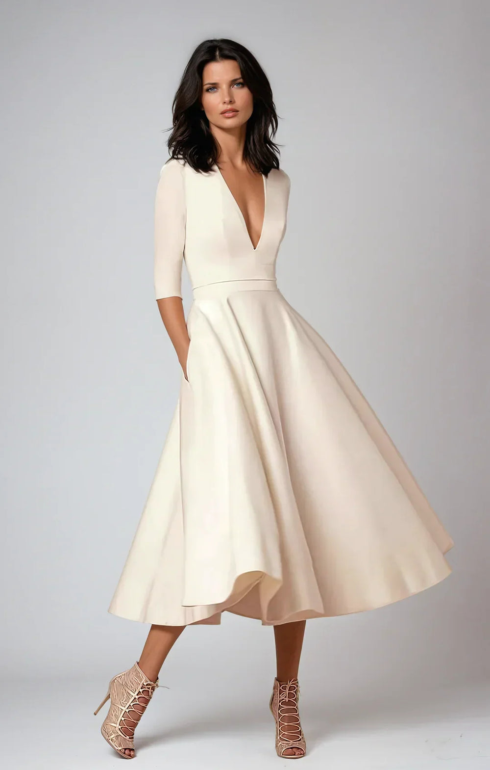 Aurelie a-line v neck midi dress – image 2