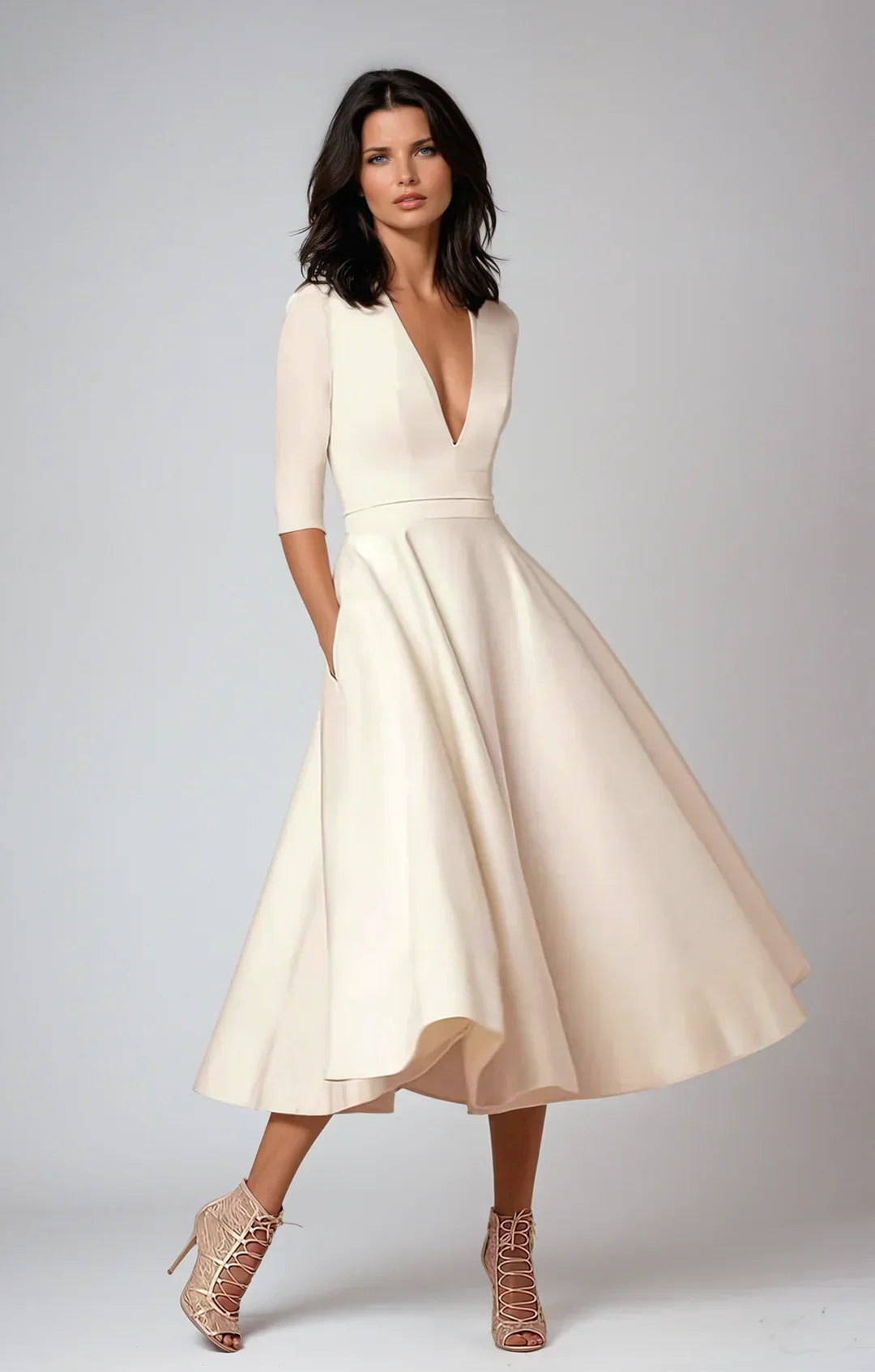 Aurelie a-line v neck midi dress – image 2