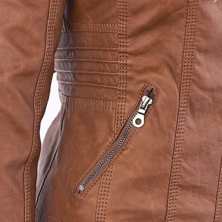 Benedikta hooded quilted faux leather moto jacket – image 16