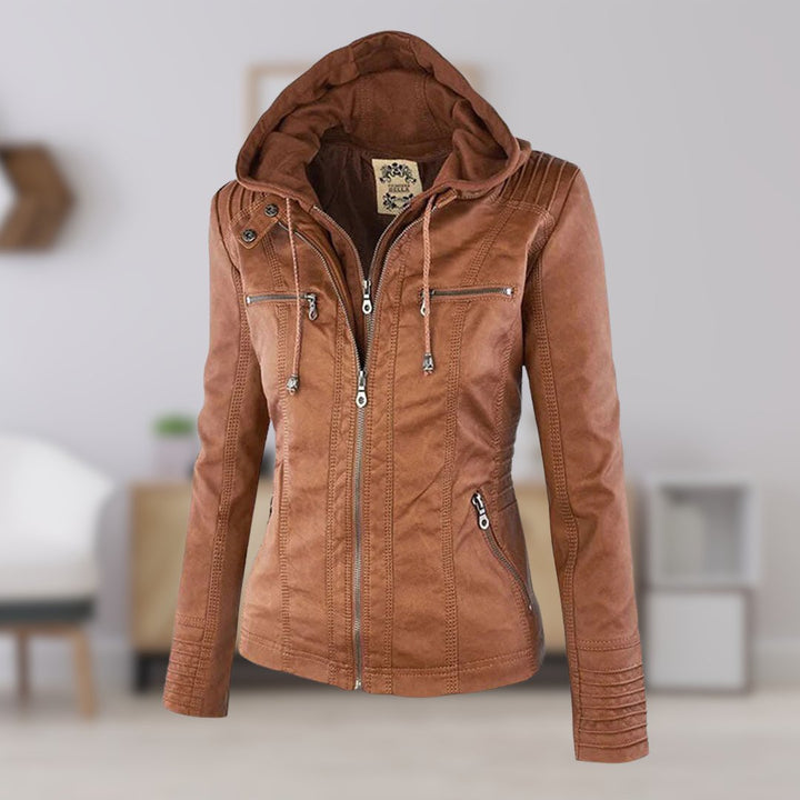 Benedikta hooded quilted faux leather moto jacket