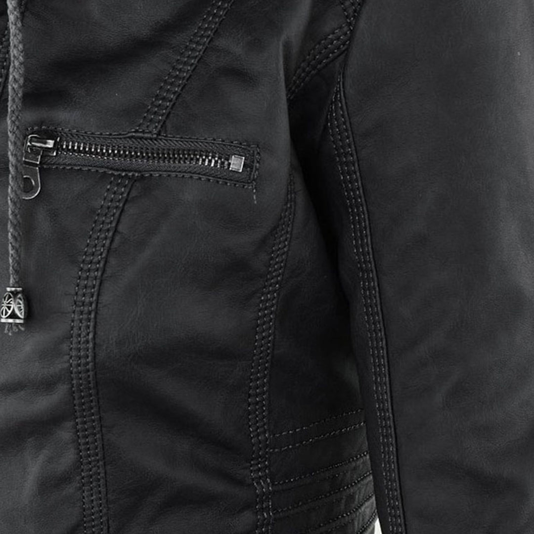 Benedikta hooded quilted faux leather moto jacket – image 19