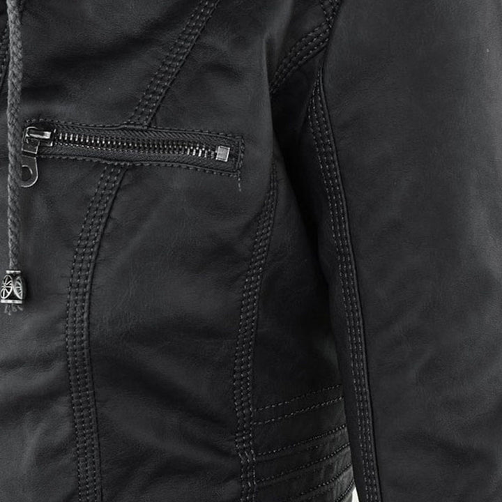Benedikta hooded quilted faux leather moto jacket – image 19