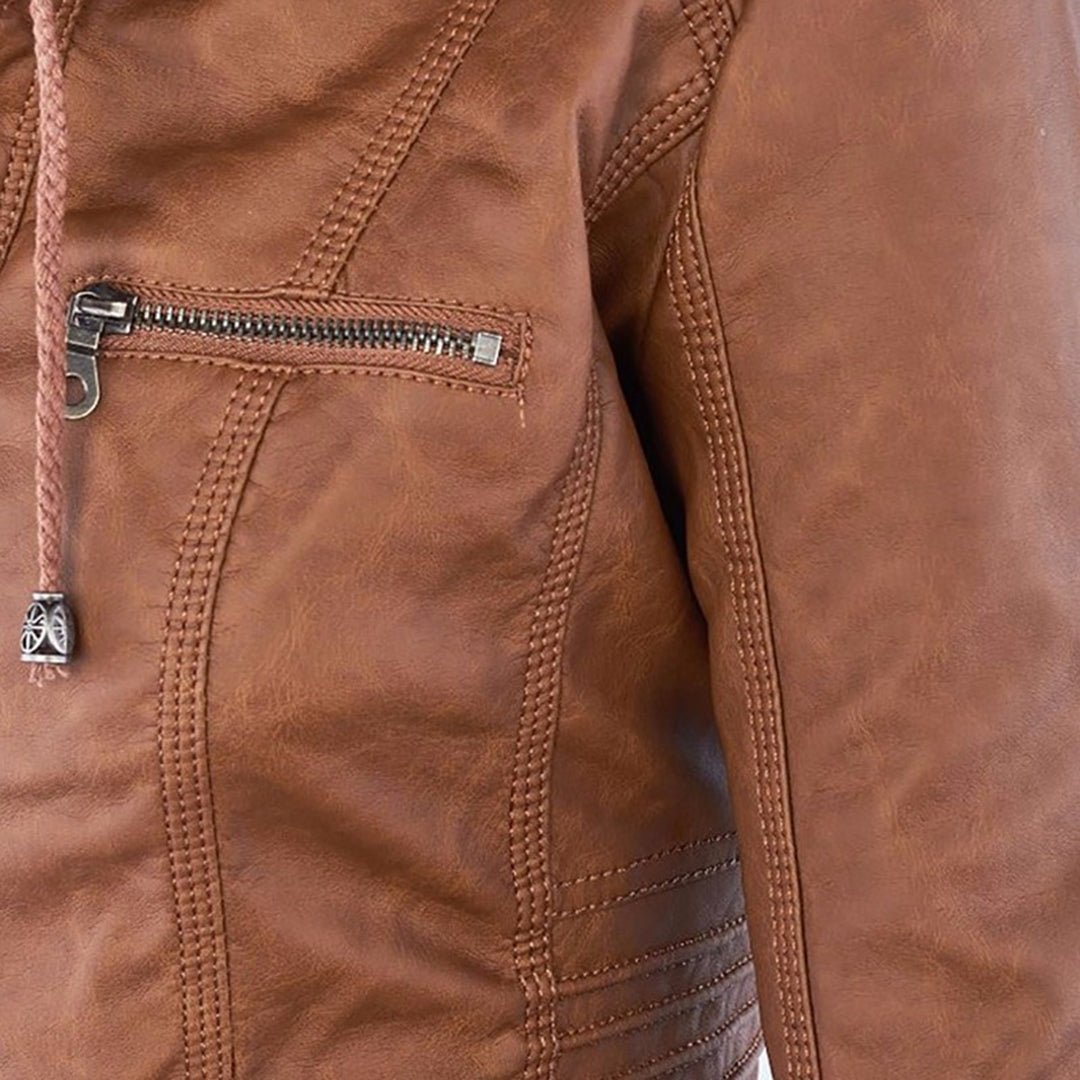 Benedikta hooded quilted faux leather moto jacket – image 15
