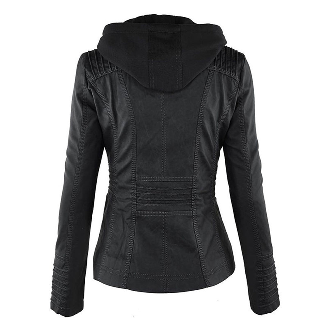 Benedikta hooded quilted faux leather moto jacket – image 12