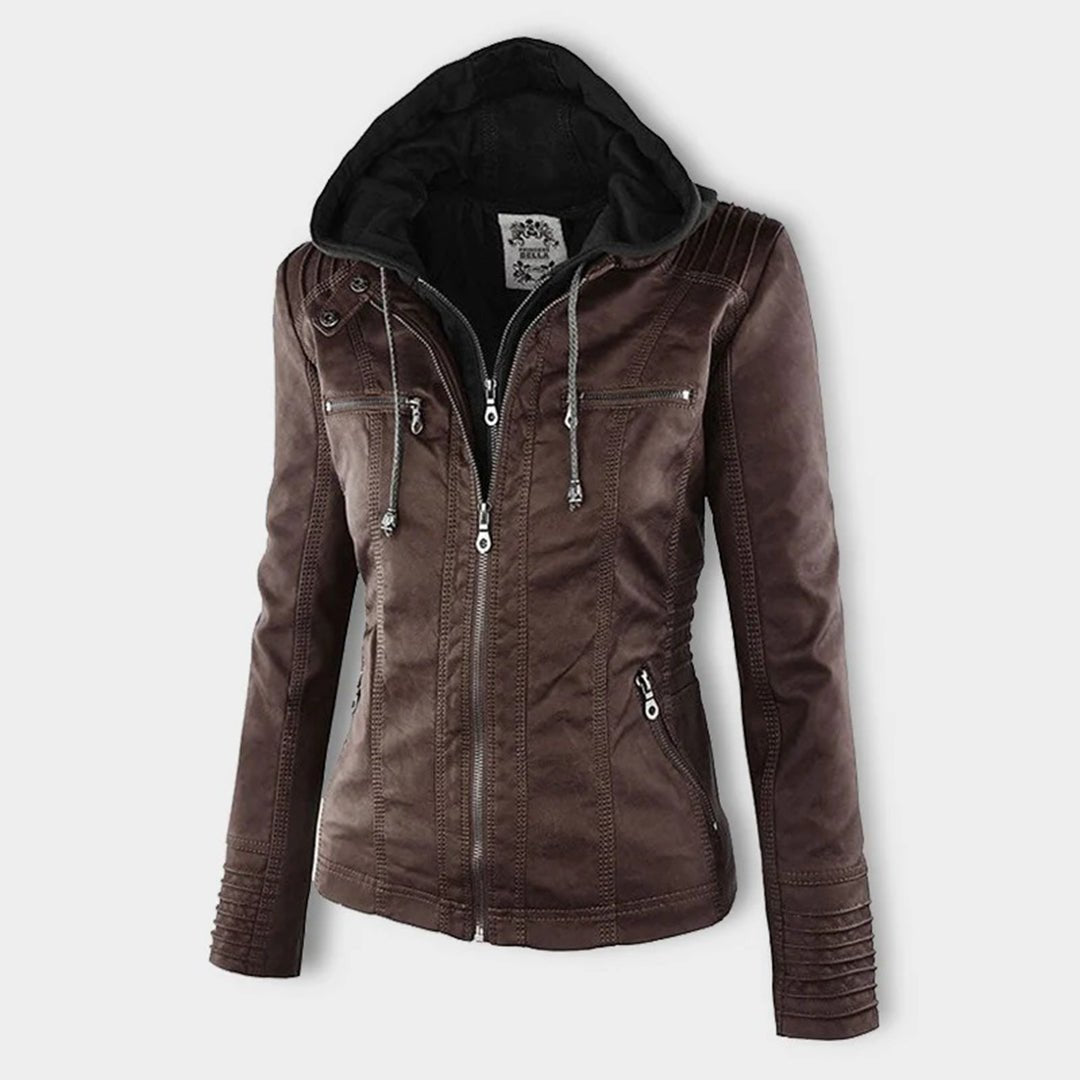 Benedikta hooded quilted faux leather moto jacket – image 13