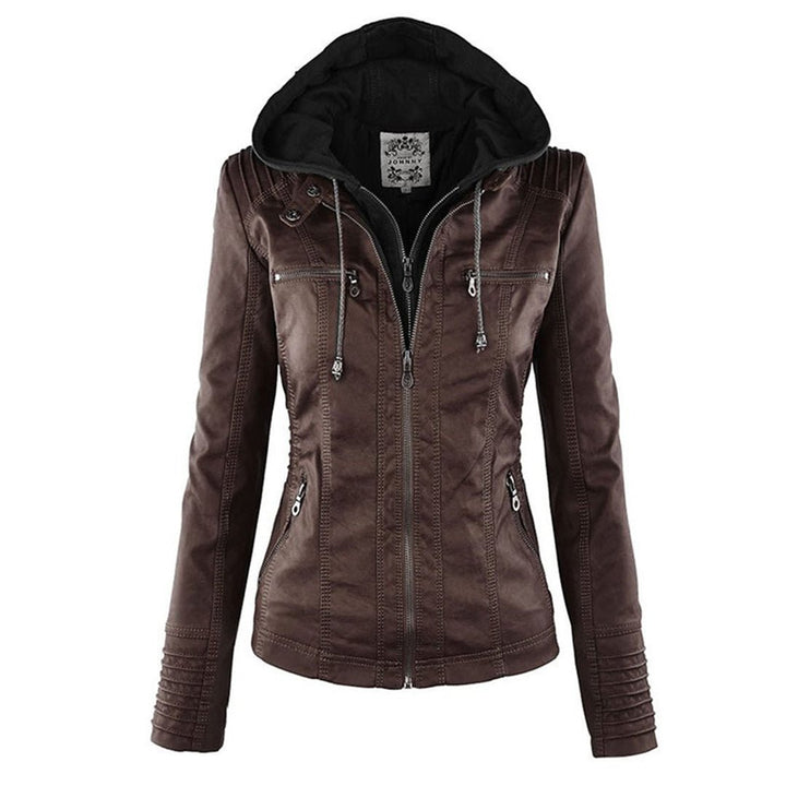 Benedikta hooded quilted faux leather moto jacket – image 6