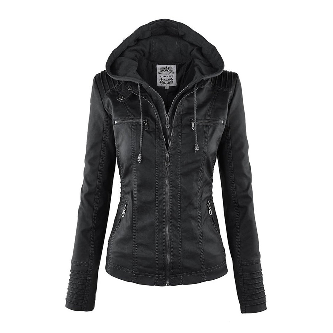 Benedikta hooded quilted faux leather moto jacket – image 5