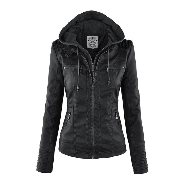 Benedikta hooded quilted faux leather moto jacket – image 5