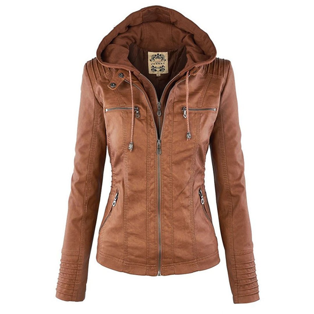 Benedikta hooded quilted faux leather moto jacket – image 4