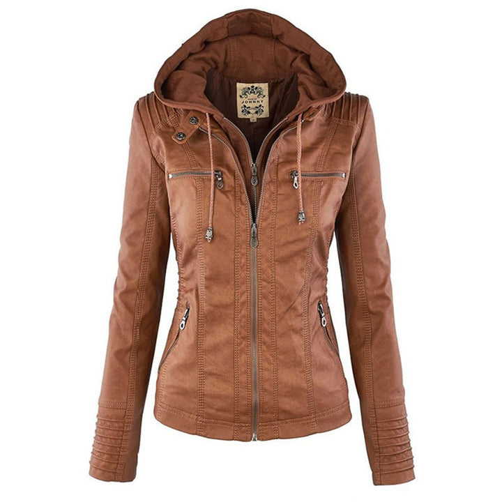 Benedikta hooded quilted faux leather moto jacket – image 4