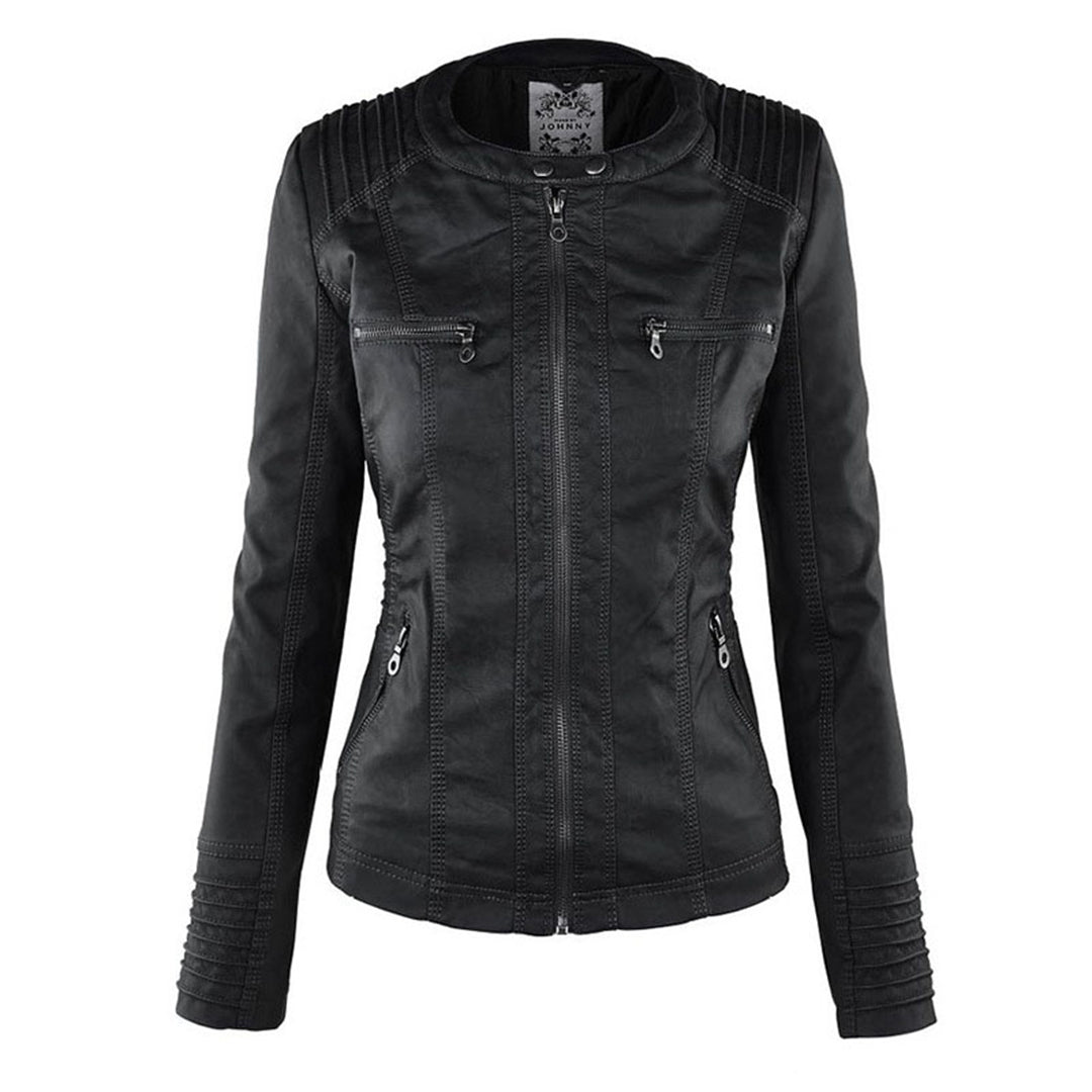 Benedikta hooded quilted faux leather moto jacket – image 11
