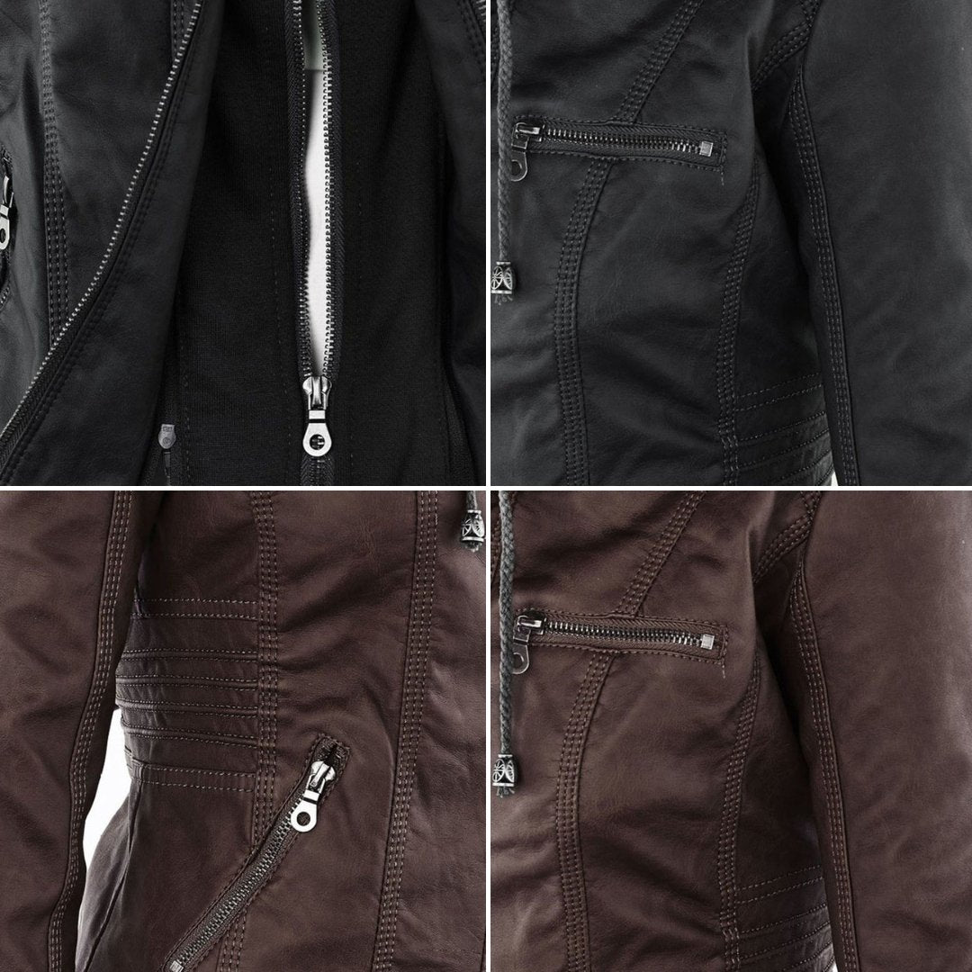 Benedikta hooded quilted faux leather moto jacket – image 23