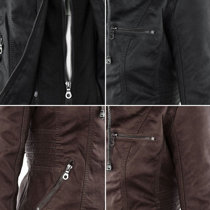 Benedikta hooded quilted faux leather moto jacket – image 23