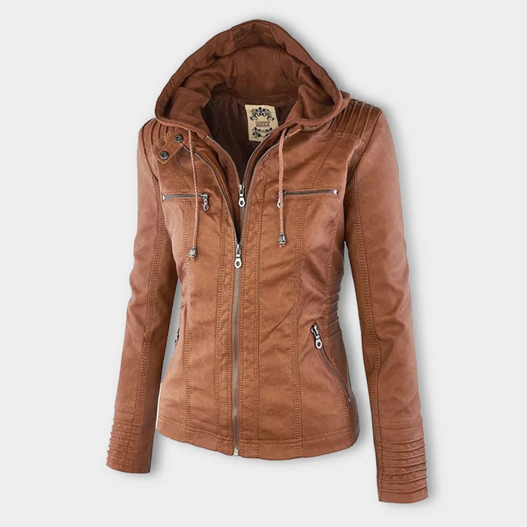 Benedikta hooded quilted faux leather moto jacket – image 7