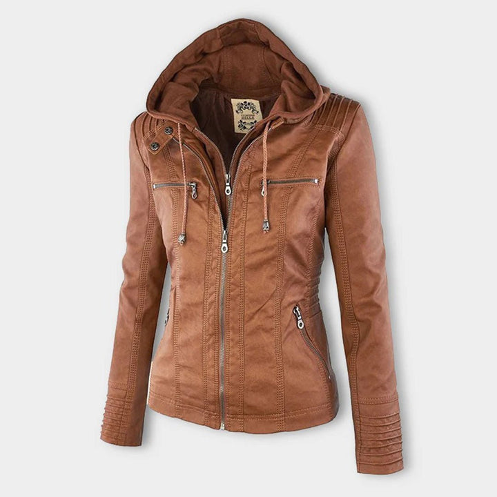 Benedikta hooded quilted faux leather moto jacket – image 7