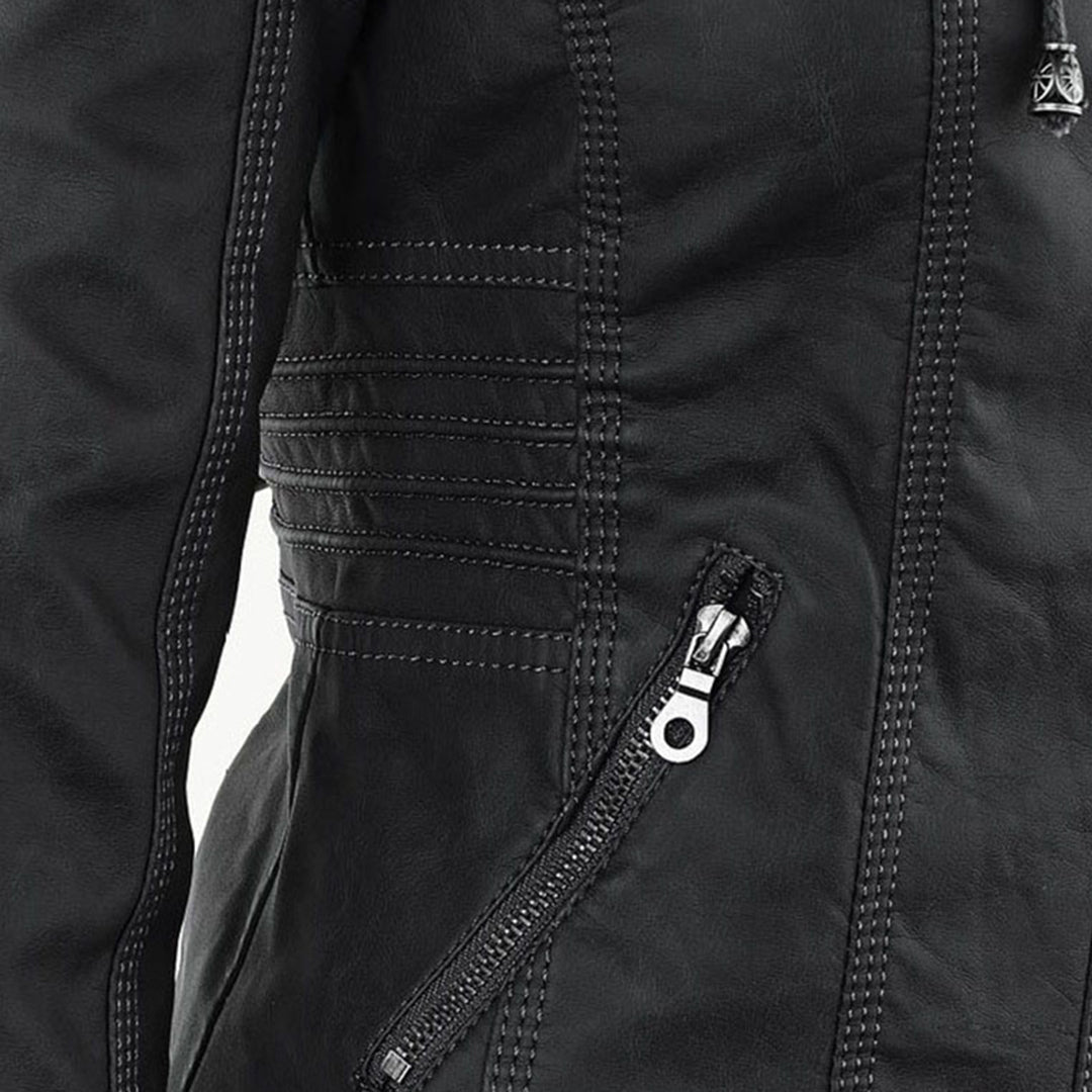 Benedikta hooded quilted faux leather moto jacket – image 20