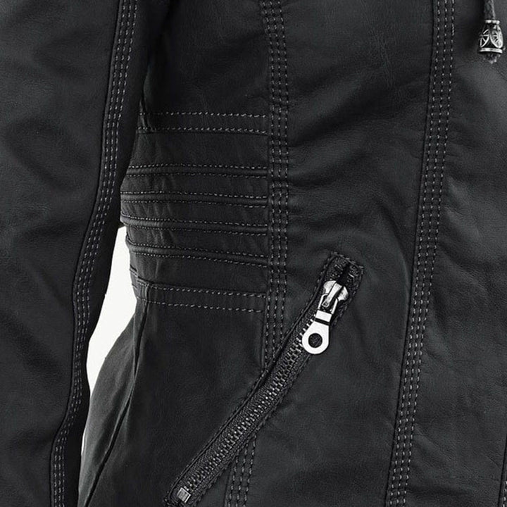 Benedikta hooded quilted faux leather moto jacket – image 20