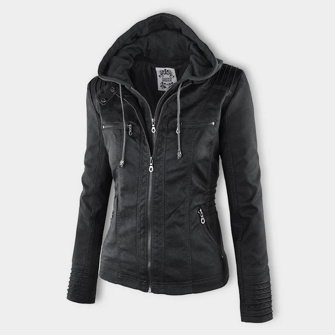 Benedikta hooded quilted faux leather moto jacket – image 10