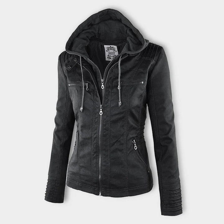 Benedikta hooded quilted faux leather moto jacket – image 10