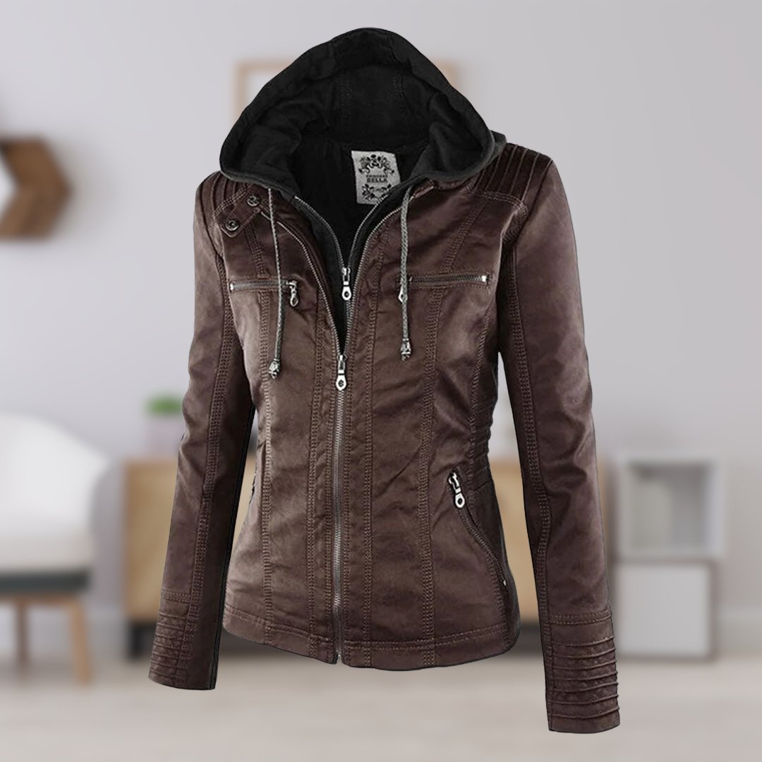 Benedikta hooded quilted faux leather moto jacket – image 3