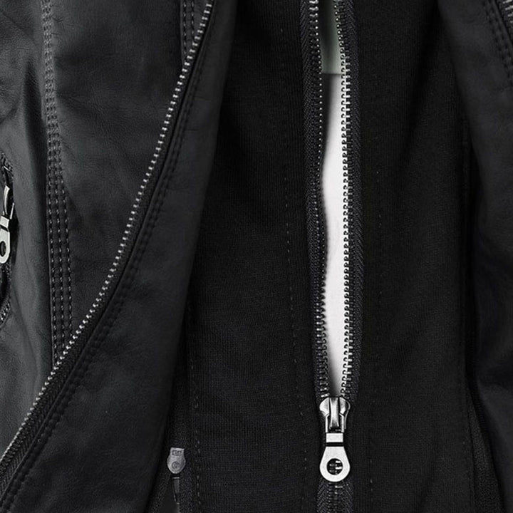 Benedikta hooded quilted faux leather moto jacket – image 18